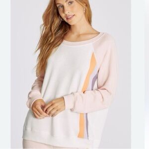 Wildfox Pink Stripe White Pullover Crewneck Long Sleeve Women’s Sweatshirt Small